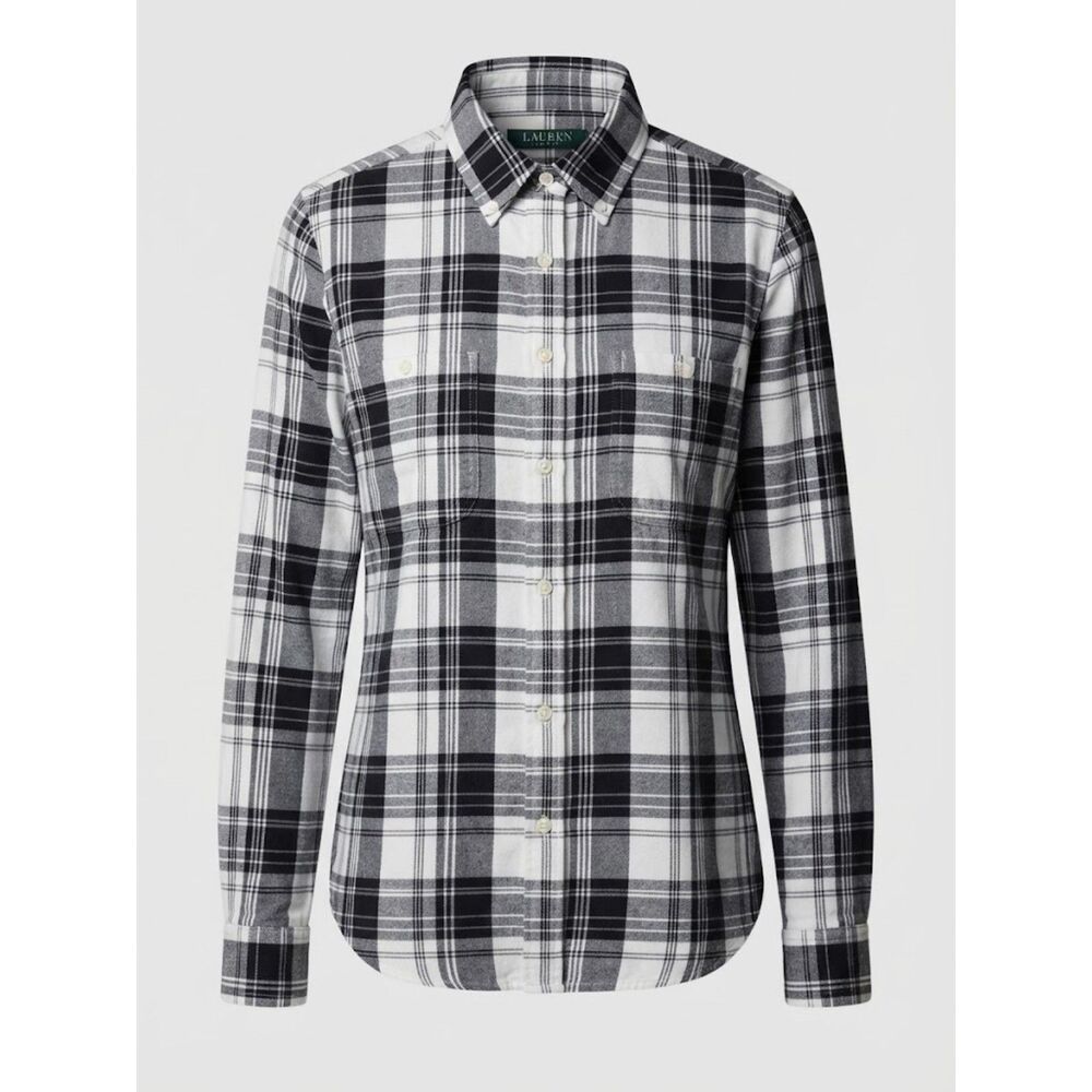 Lauren Ralph Lauren Women's Black & White Plaid Button-Down Shirt XL